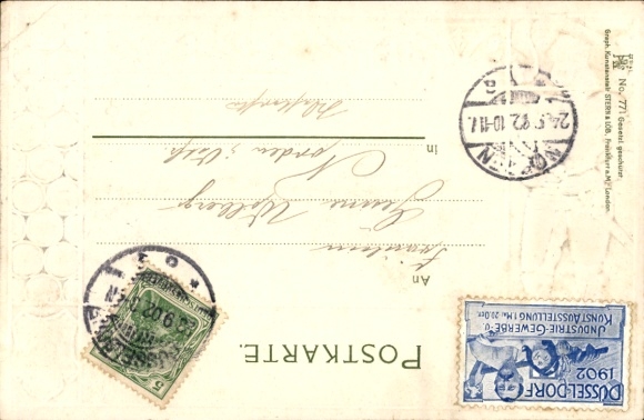 Embossed Coat of Arms Passepartout Postcard Düsseldorf, Fischerhaus am Schwanspiegel