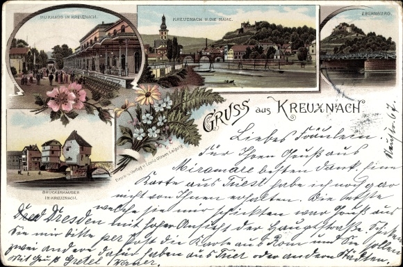 litho Bad Kreuznach an der Nahe, Kurhaus, Ebernburg, brughuizen