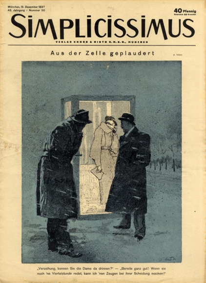 Simplicissimus Heft 50 Dezember 1937 Karikatur Aus der Zelle geplaudert E. Thöny Verlag Hirth