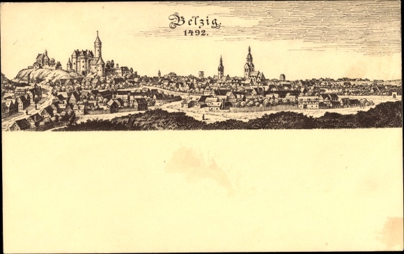 Kunstenaarsbriefkaart Bad Belzig in der Mark, panorama, 1492