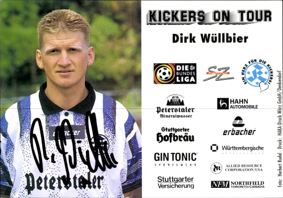 Karta autografu piłkarza Dirka Wüllbiera, SV Stuttgarter Kickers, autograf