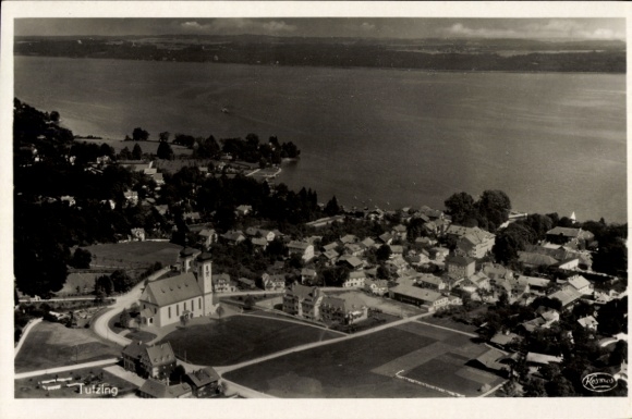 Postcard Tutzing on Lake Starnberg Upper Bavaria, aerial photograph