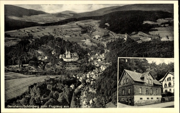 Postcard Schönberg Bensheim an der Bergstraße, aerial photograph, food Ludwig Zill