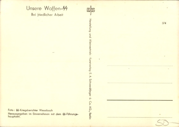 Postcard Waffen SS, At peaceful work, field work, horse-drawn plough
