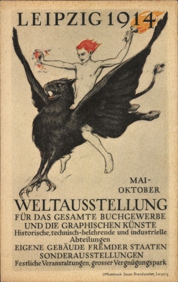 PC Leipzig, World Exhibition for the Book Trade and Graphic Arts 1914, Man on Black Griffin