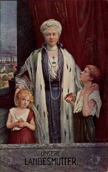 Künstler Ak Fischer, Art., Kaiserin Auguste Viktoria mit zwei Kindern, Landesmutter