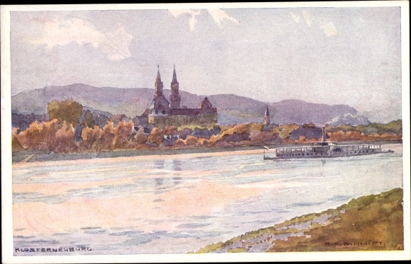 Artist PC Schmidt, R., Klosterneuburg Lower Austria, Danube section, saloon steamer