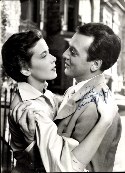Postcard actor Will Quadflieg and Elisabeth Müller, film Moselfahrt from Liebeskummer, autograph