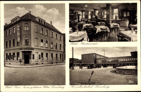 PC Duisburg in the Ruhr area, Hotel Restaurant Zum goldenen Hahn, train station