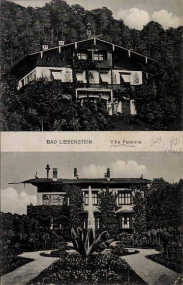 Postcard Bad Liebenstein in the Thuringian Forest, Villa Feodora, building, nature, structures,
