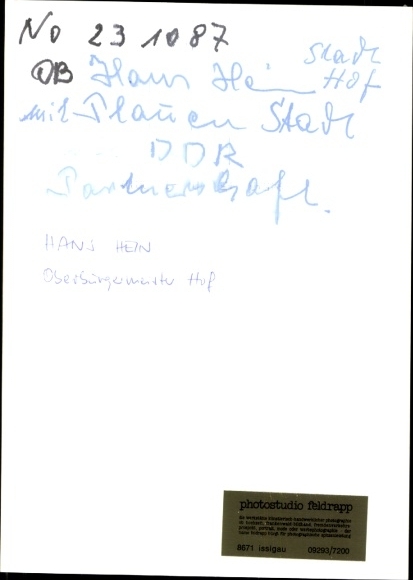 Photo portrait Hans Hein, Mayor of Hof, Autograph