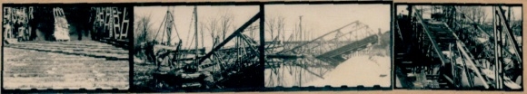 Contact print photos Berlin, Späthstraße bridge, Teltow Canal, destruction, 4 photos approx. 4x2cm