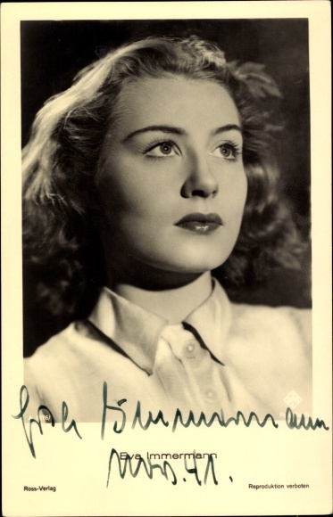 Ak-actrice Eva Immermann, portret, handtekening