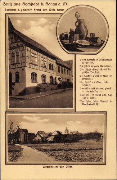 Postcard Hochstadt Maintal in Hesse, Gasthof zur goldenen Krone, partial view of the town