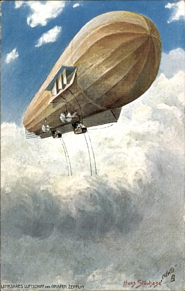Artist Postcard Stövhase, Hans, Steerable airship of Count Zeppelin