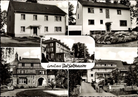 Postcard Bad Salzhausen Nidda in Hessen, greetings from Haus Döll, Haus Waldhof, Kurhaus, Haus Christians...