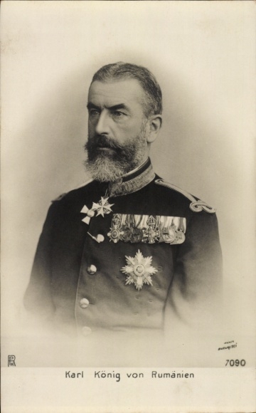 Postcard Charles, King of Romania, portrait, order