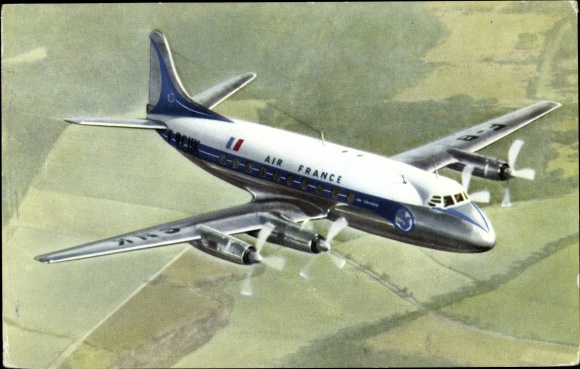 Postcard French passenger plane, Air France, Vickers Viscount
