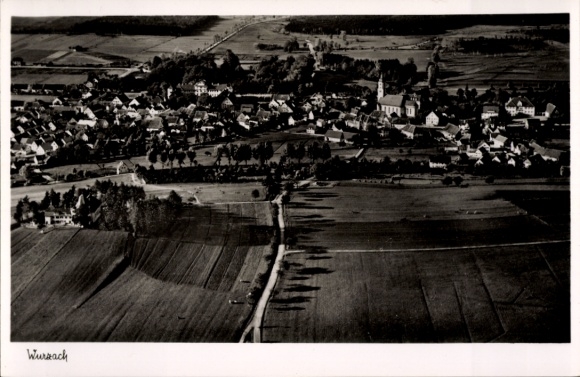 Postcard Bad Wurzach in Upper Swabia, aerial view of rural surroundings, church, houses