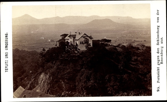 CdV Teplice Teplitz Aussig region, distant view towards the Castle Hill from the Rosenburg