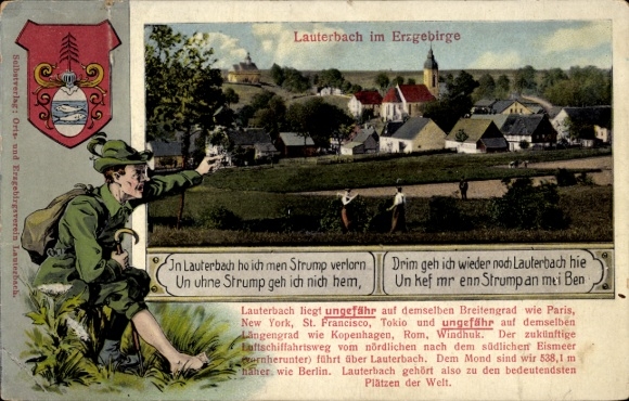 Postcard Lauterbach Marienberg in the Ore Mountains, landscape, buildings, text about Lauterbach