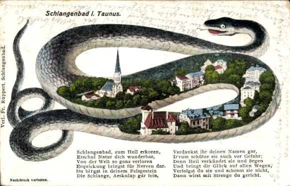 Passepartout PC Snake Bath in the Taunus Hesse, panorama of the town in Snake, poem
