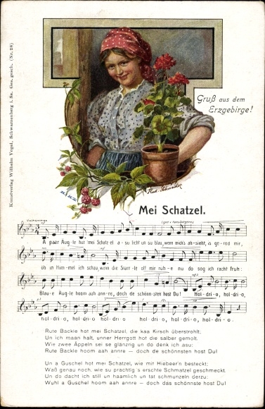 Song artist Postcard Schneider, Rud., Mei Schatzel, Erzgebirge, Wilhelm Vogel