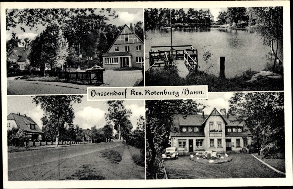 Postcard Hassendorf in Lower Saxony, inn, pier, half-timbered house