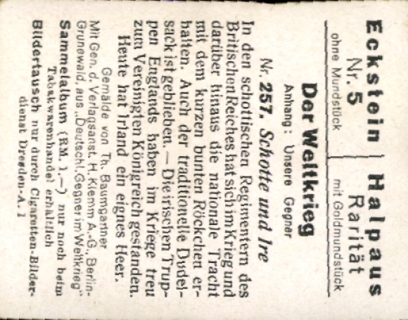 Collector's picture The World War, appendix Our opponents, No. 257 Scots and Irish