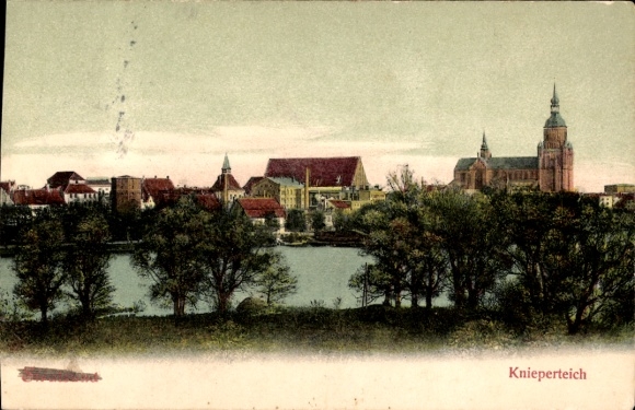 Ak Stralsund in Vorpommern, Knieperteich, Blick auf Gebäude, Wasserlandschaft, Bäume im Vordergru