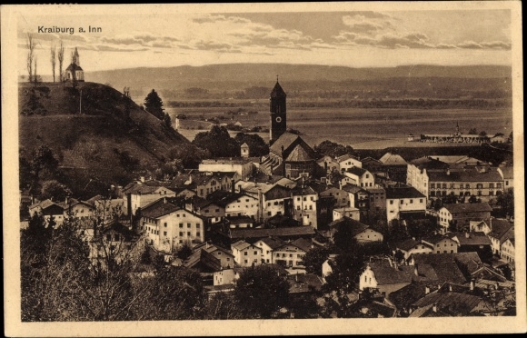 Postcard Kraiburg am Inn Upper Bavaria, town view, church
