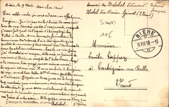 Postcard Biere Canton of Vaud, barracks