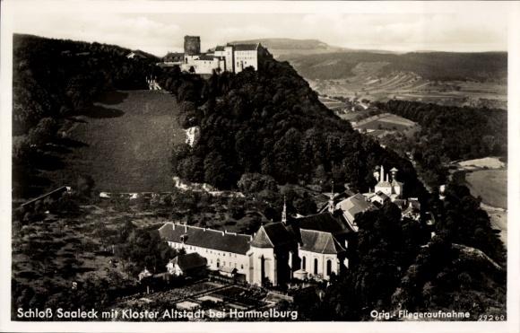 Hammelburg in Lower Franconia, Bavaria, Saaleck Castle, monastery, landscape, aerial photograph
