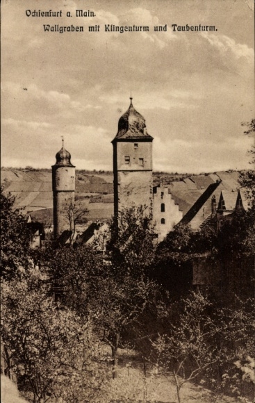 Ak Ochsenfurt am Main Unterfranken, Wallgraben, Klingenturm, Taubenturm