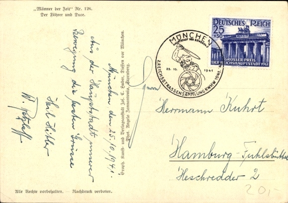 Postcard Führer and Reich Chancellor Adolf Hitler, Benito Mussolini, State Meeting, Men of the Time 126