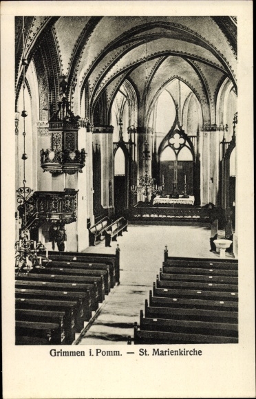 Ak Grimmen in Mecklenburg Vorpommern, St. Marienkirche, binnenaanzicht
