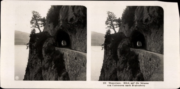 Stereo photo Canton Bern, Lake Thun, road from Unterseen to Beatenberg