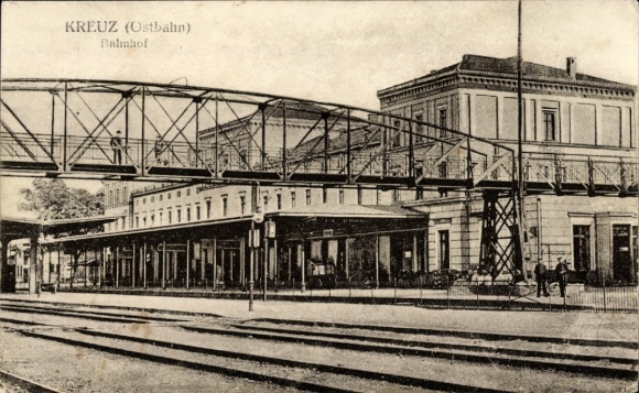 Postcard Krzyż Wielkopolski Cross on the Eastern Railway Poznan, station, track side
