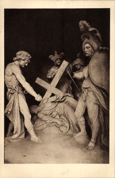 Postcard III. Station, Jesus falls for the first time under the cross
