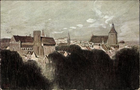 Artist PC Hass, Fritz, Olsztyn Allenstein East Prussia, Castle and Church of St. James