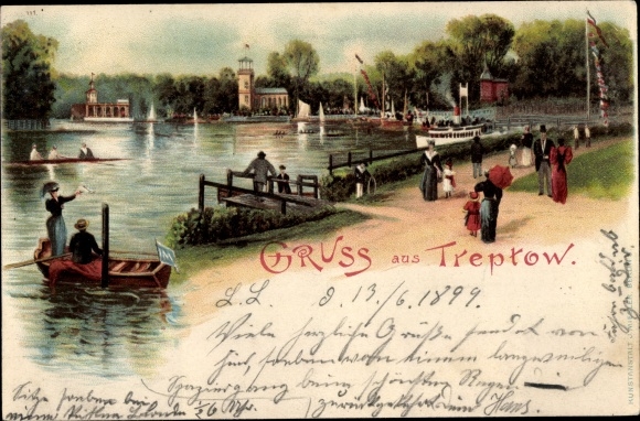 Chromo-Litho Berlin Treptow, Kaiser Wilhelmgarten, steamer dock