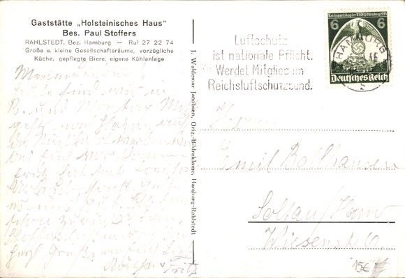 Postcard Hamburg Wandsbek Rahlstedt, Restaurant Holsteinisches Haus