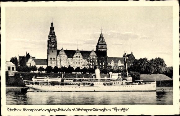 KP Szczecin Szczecin Pomorze, saloon parowiec, kościół, Oderpartie
