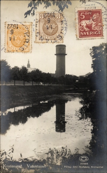 Postcard Kristianstad Sweden, water tower