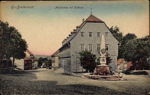 Postcard Großbreitenbach in Thuringia, market square with town hall
