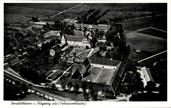 Postcard Benediktbeuren Benediktbeuern in Upper Bavaria, aerial photograph, Salesian monastery