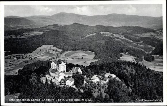 Postcard Tittling im Dreiburgenland Niederbayern, convalescent home Schloss Englburg, aerial photograph