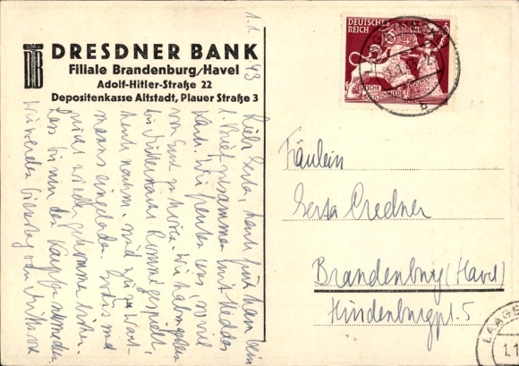 Artist Postcard Dresdner Bank, branch Brandenburg an der Havel, savings account, money box