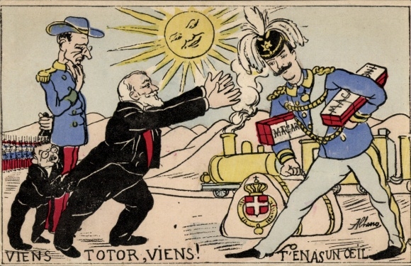 Artist Postcard Emilie Loubet, Victor Emmanuel III, Maccharoni, caricature