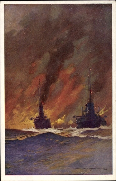 Artist PC Heusser, Harry, Turkish warships, destruction of petroleum reservoirs of Noworosisk